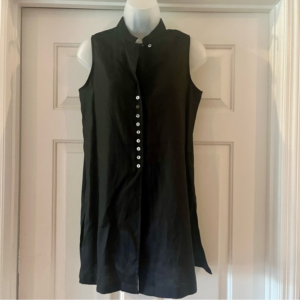 NWT 100% Linen Ann Taylor Vintage Black Sleeveless Button-Up Tunic Size Small